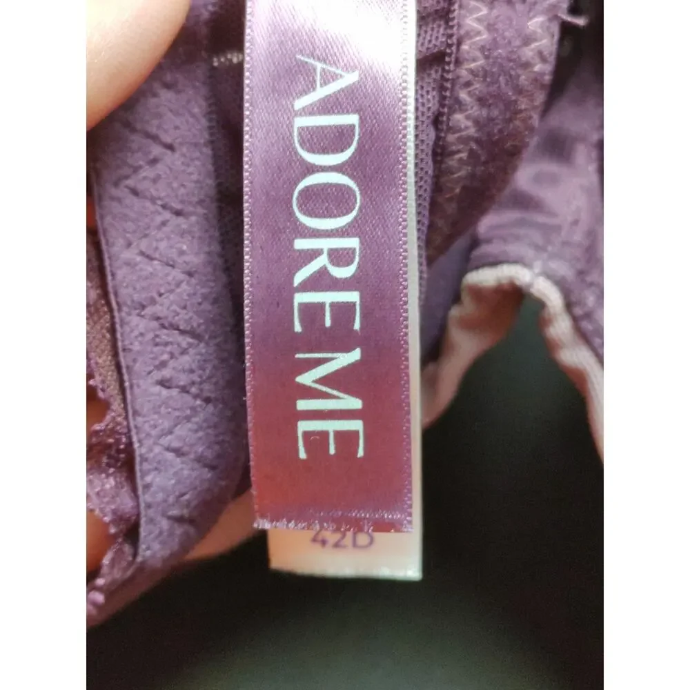 Adore Me Clairabella Demi Lace Bow Sexy Purple Push Up Underwire Bra 42D